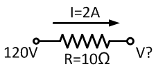 10欧姆电阻，2 A电流